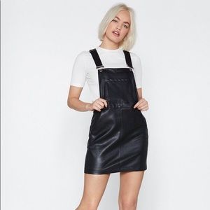 Black vegan leather overall dress